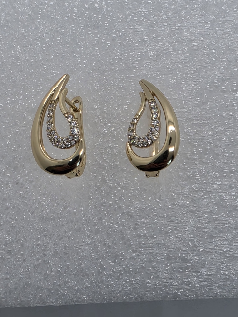 Gold Plated Teardrop CZ Hoop Earrings | Elegant Crystal Dangle Huggies